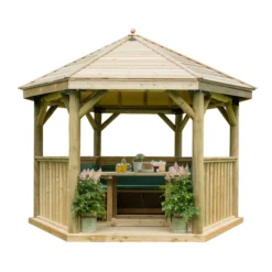 Forest Garden Furnished Hexagonal Gazebo, (W)3.78m (D)3.27m -Flyymo Care Garden Shop forest garden furnished hexagonal gazebo w 3 78m d 3 27m5013053172469 02c bq