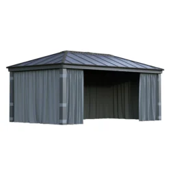 Palram - Canopia Dallas Grey Polyester (PES) Gazebo Curtain, Pack Of 4 (L)2120mm (W)5070mm -Flyymo Care Garden Shop palram canopia dallas grey polyester pes gazebo curtain pack of 4 l 2120mm w 5070mm7290108602715 01c