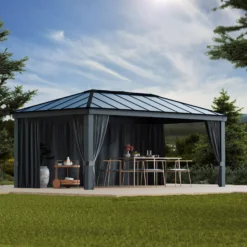 Palram - Canopia Dallas Grey Polyester (PES) Gazebo Curtain, Pack Of 4 (L)2120mm (W)5070mm -Flyymo Care Garden Shop palram canopia dallas grey polyester pes gazebo curtain pack of 4 l 2120mm w 5070mm7290108602715 02i