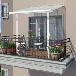 Palram - Canopia Sierra White Non-retractable Awning, (L)2.25m (H)3m (W)2.25m -Flyymo Care Garden Shop palram canopia sierra white non retractable awning l 2 25m h 3m w 2 25m7290108131314 03i bq