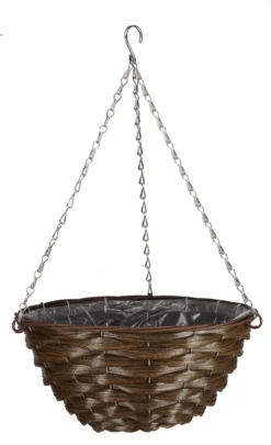 Smart Garden Faux Rattan Brown Round Plastic Hanging Basket, 35cm